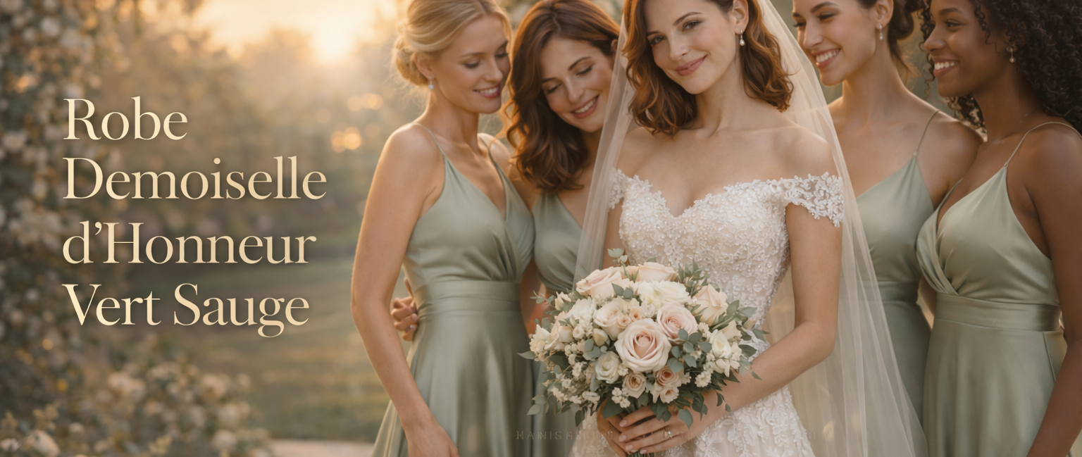 mariage robe demoiselle d'honneur vert sauge